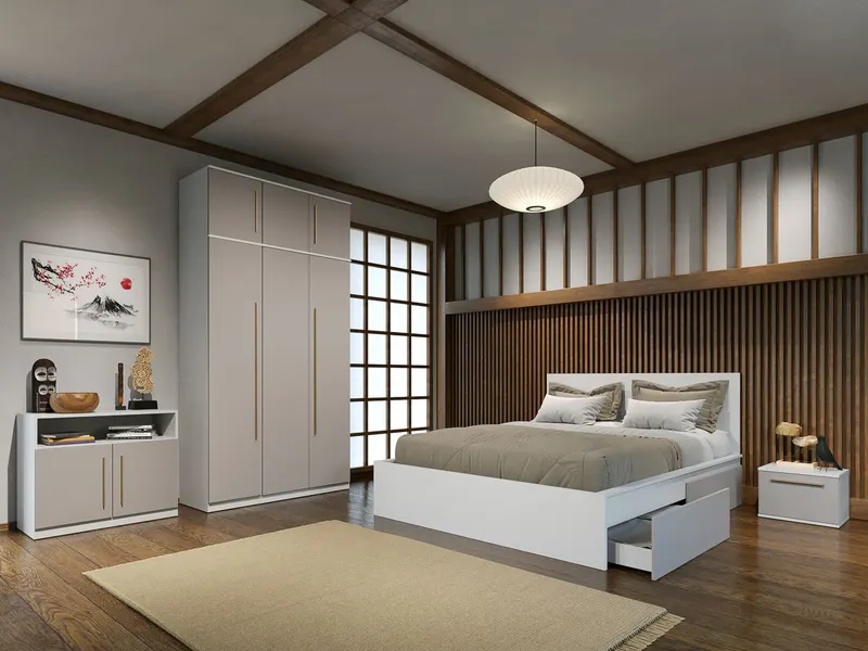 Set dormitor Casmir cu pat din pal - Tokio - C10
