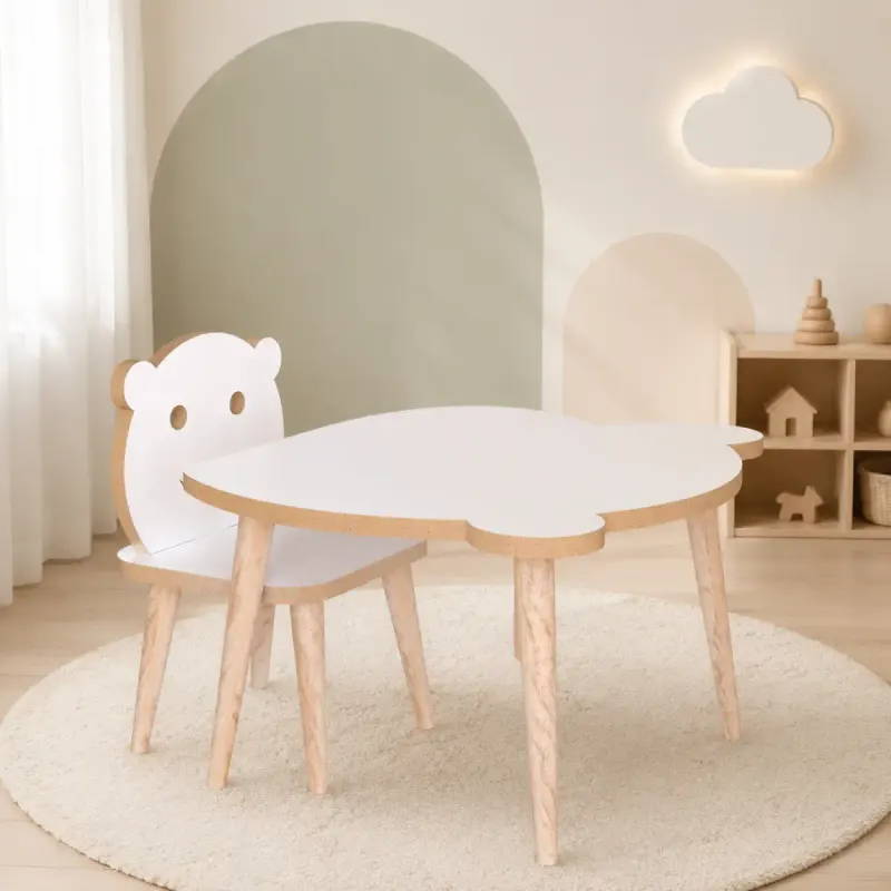 Set masa + 1 scaun copii – PAL alb, Panda