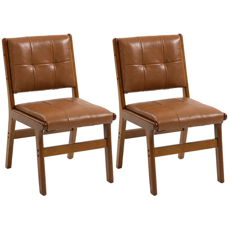 HOMCOM Set de 2 scaune de dining tapițate în PU șezut căptușit picioare din lemn pentru living maro