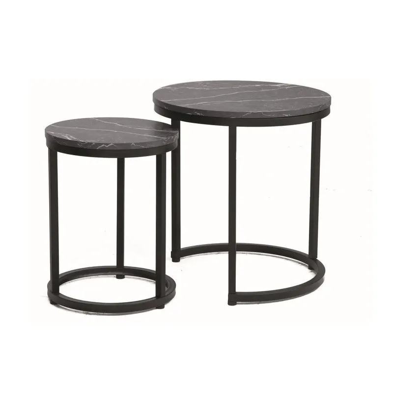 Set 2 masute de cafea VALENCIA BLACK Ø45/32 CM-Negru