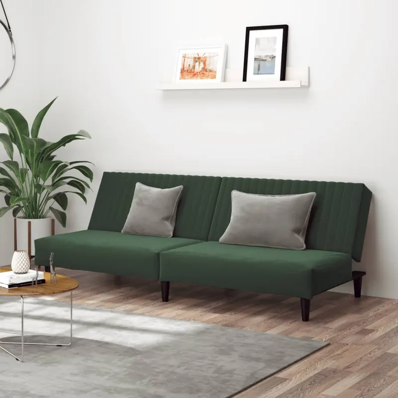 canapea extensibila cu 2 locuri, verde inchis, catifea