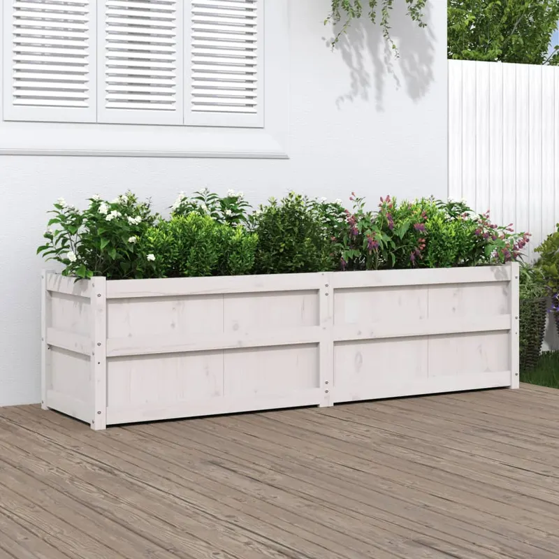 jardiniera de gradina, alb, 180x50x50 cm, lemn masiv de pin