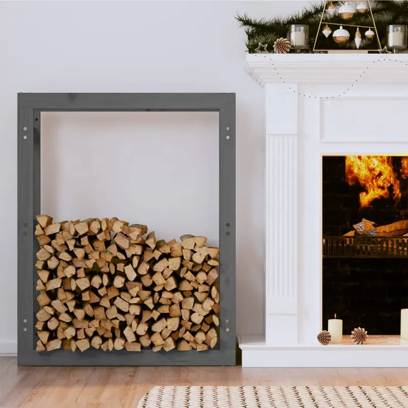 rastel pentru lemne de foc, gri, 80x25x100 cm, lemn masiv pin