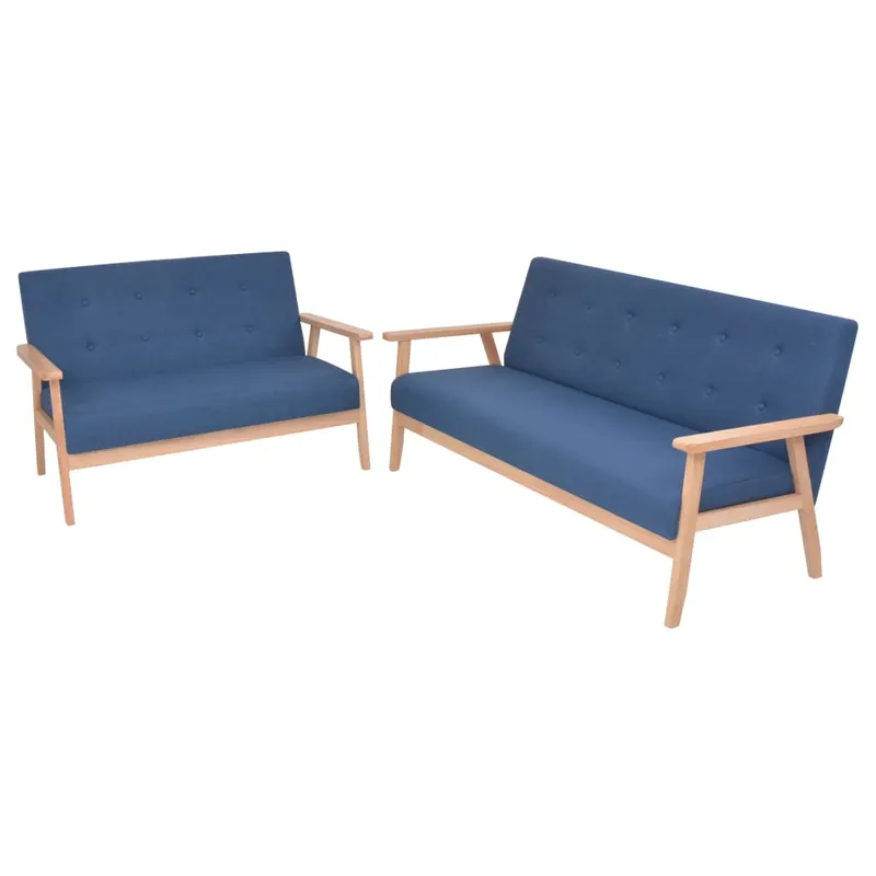set cu canapele, 2 piese, material textil, albastru
