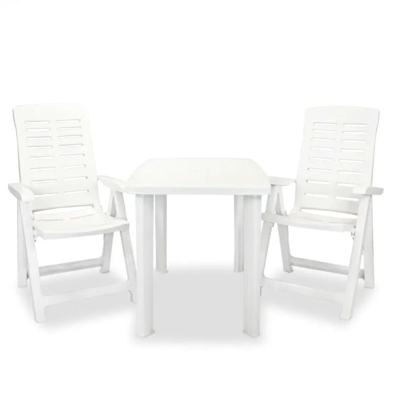 set mobilier bistro, 3 piese, alb, plastic