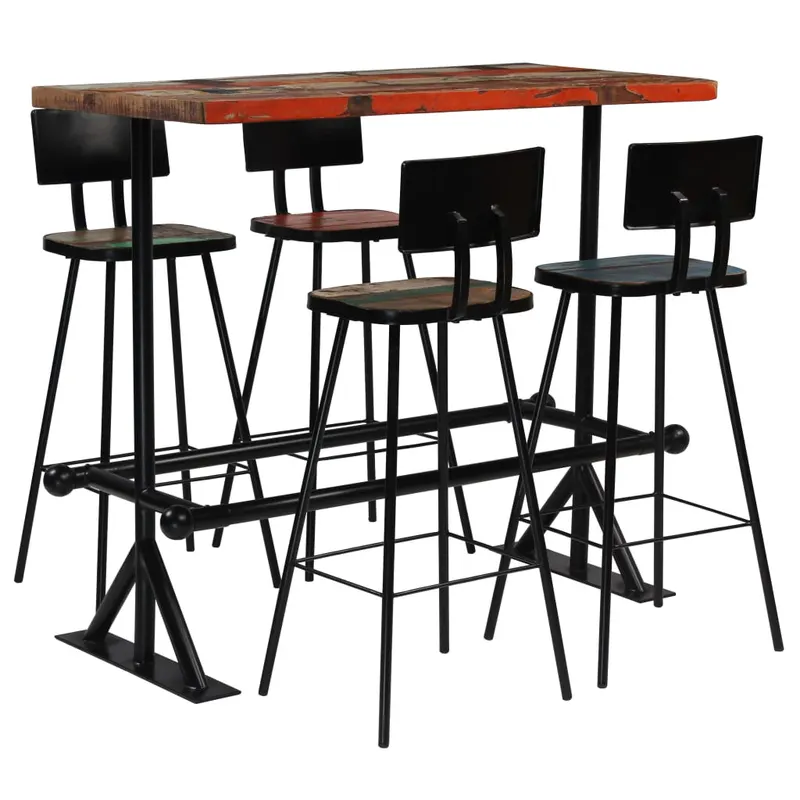 set mobilier de bar, 5 piese, multicolor, lemn masiv reciclat