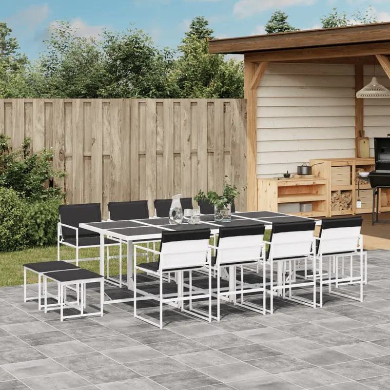 set mobilier de gradina, 13 piese, cu perne, alb, textilena