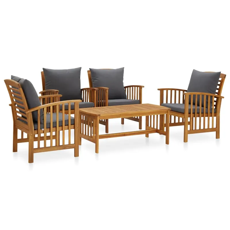 set mobilier gradina cu perne, 5 piese, lemn masiv de acacia