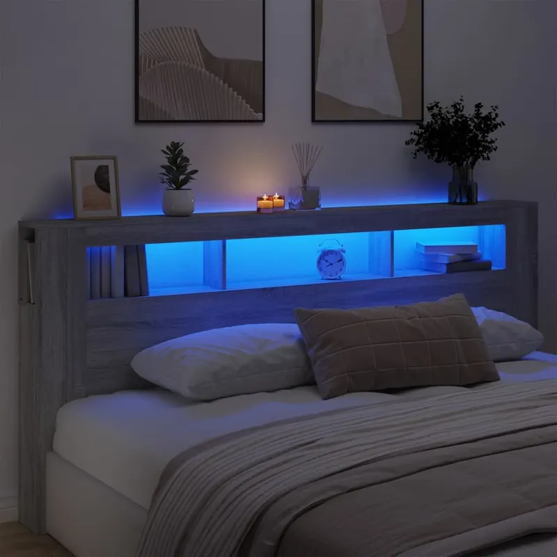 tablie de pat cu led, gri sonoma, 220x18,5x103,5 cm, lemn