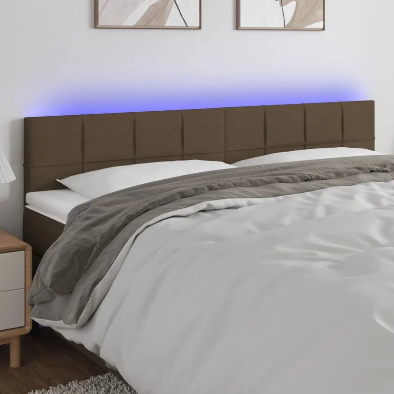 tablie de pat cu led, maro inchis, 200x5x78/88 cm, textil