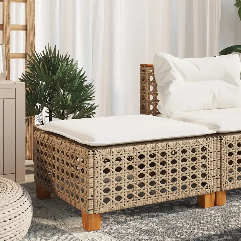 taburet de gradina cu perna, bej, 63,5x56x32 cm, poliratan