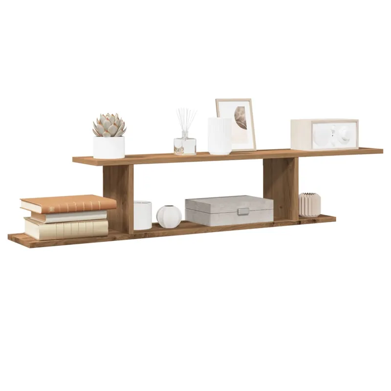raft tv montat pe perete stejar artizanal 125x18x23 cm lemn