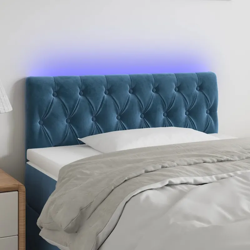 tablie de pat cu led, albastru inchis, 100x7x78/88 cm, catifea
