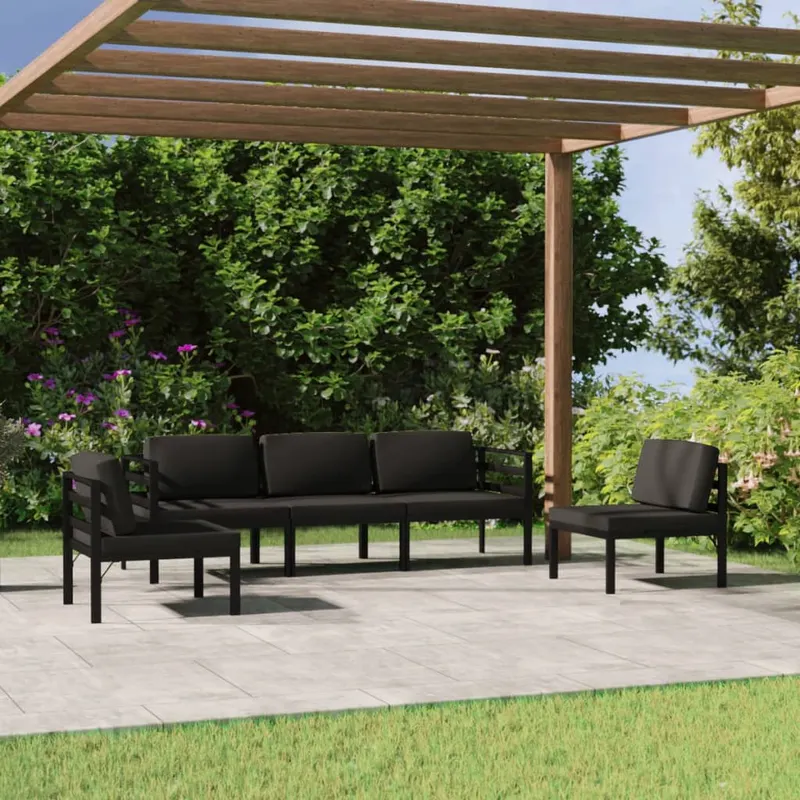 set mobilier de gradina cu perne, 5 piese, antracit, aluminiu