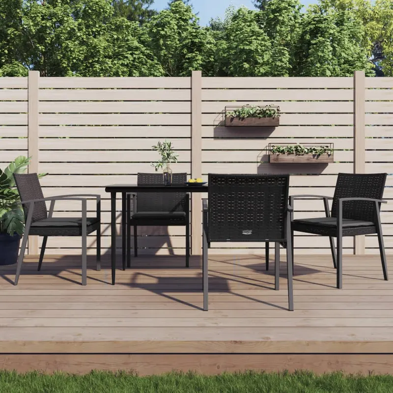 scaune de gradina cu perne 4 buc. negru 56,5x57x83 cm poliratan
