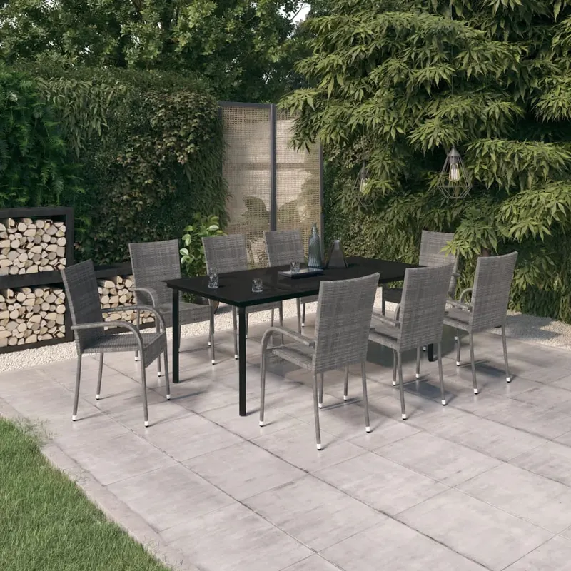 set mobilier de gradina, gri si negru, 9 piese