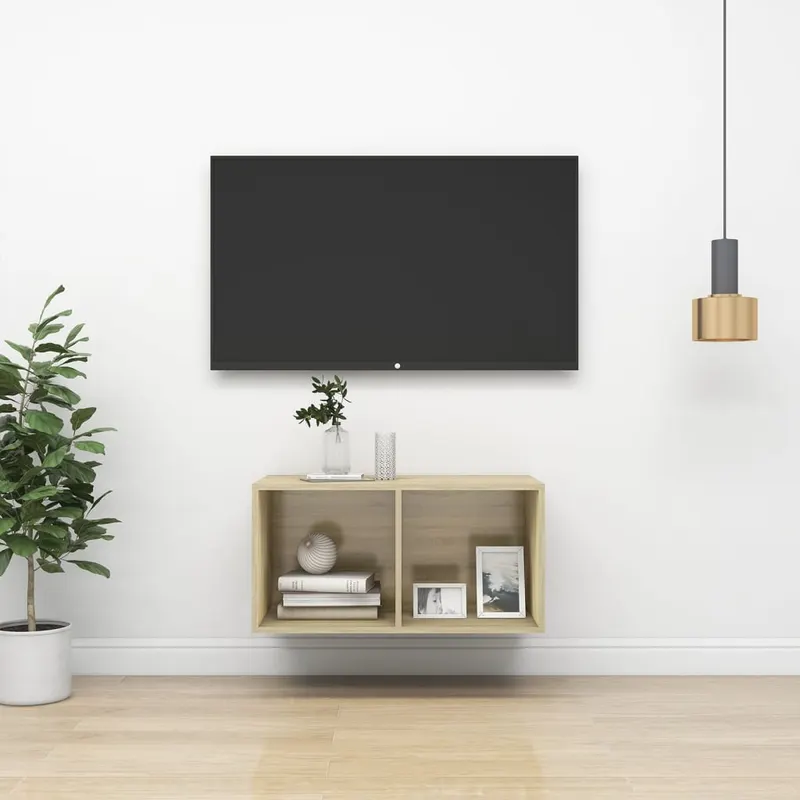 dulap tv montat pe perete, stejar sonoma, 37x37x72 cm, pal