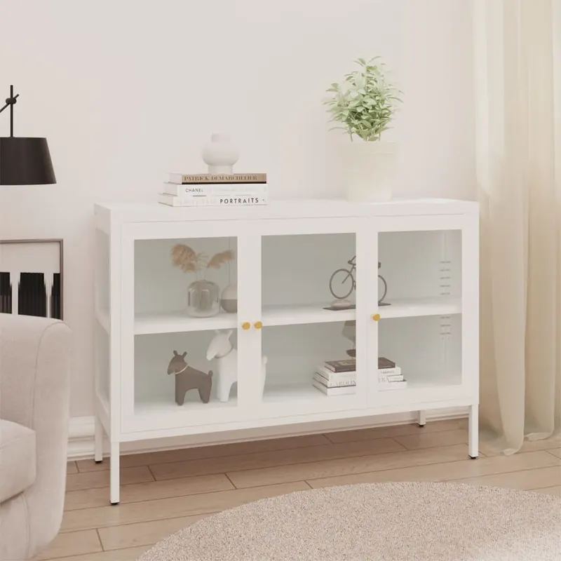 servanta, alb, 105x35x70 cm, otel si sticla