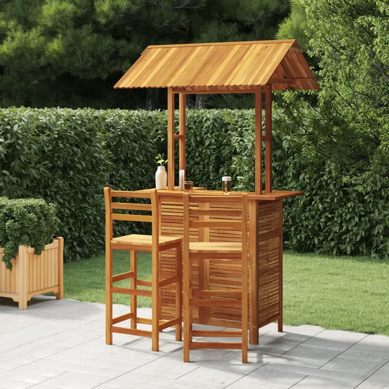Set mobilier de bar de gradina, 3 piese, lemn masiv de acacia