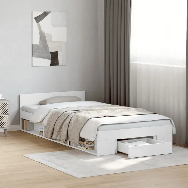 cadru de pat cu sertar, alb, 90x190 cm, lemn prelucrat