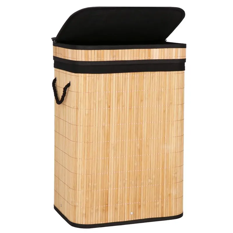 Cos rufe bambus capac sac detasabil 72 litri, 42x33x60 cm, design natural, maro