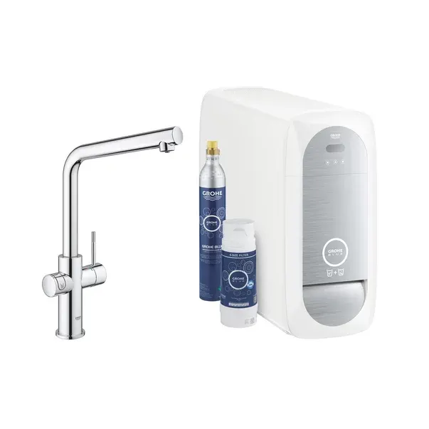 Baterie cu filtrare, Baterie apa minerala Grohe 31454001, bucatarie Blue Home, tip comanda monocomanda, crom