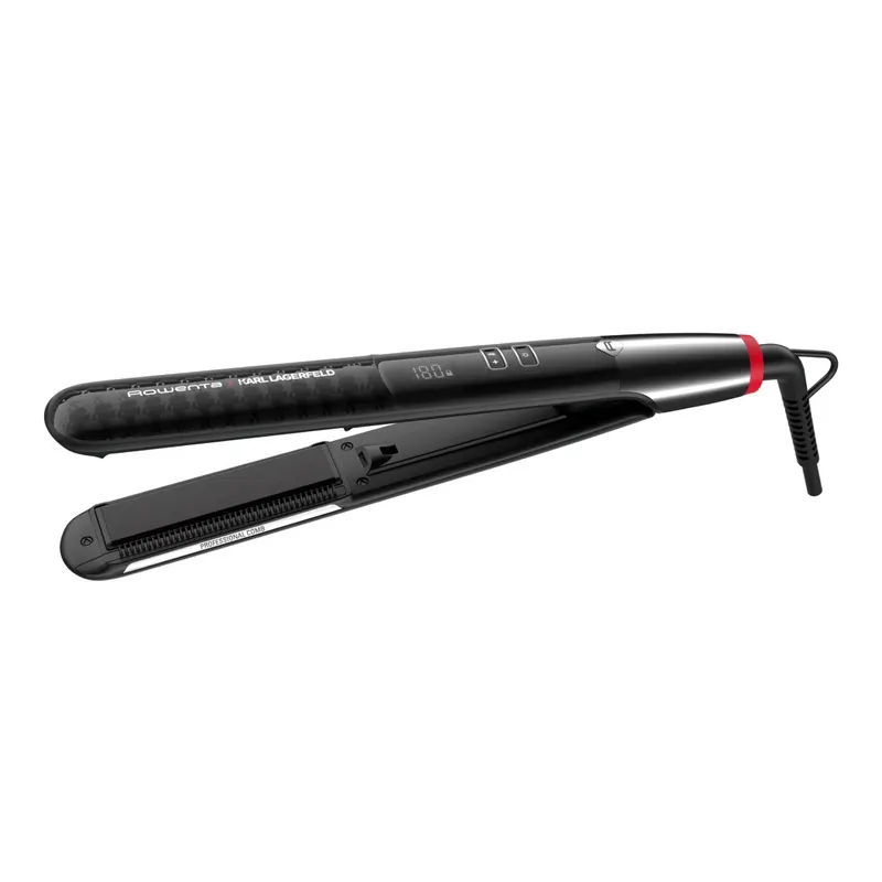 Placa de par Rowenta X Karl Lagerfeld SF466LF0, învelis Keratin Glow, placi flotante, 140 - 210 grade, ecran LCD, negru