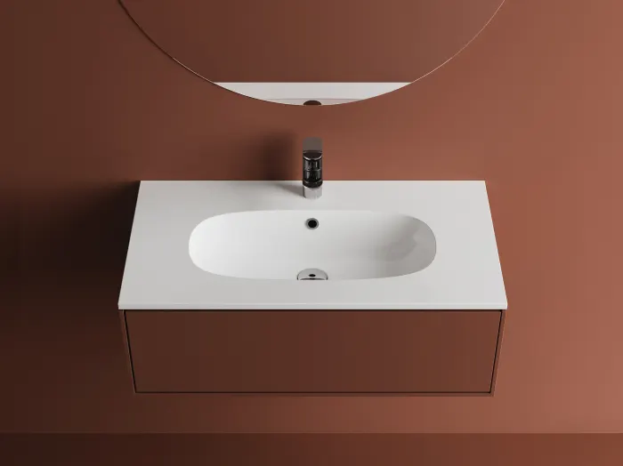 Lavoar incastrat din compozit, 81x46x14.2 cm, alb lucios, Dover