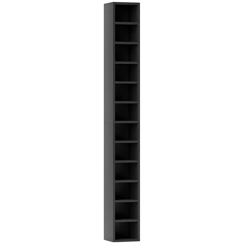 HOMCOM Dulap Suport Cd Da Perete Con 12 Polițe In Lemn 21x20x175cm Negru
