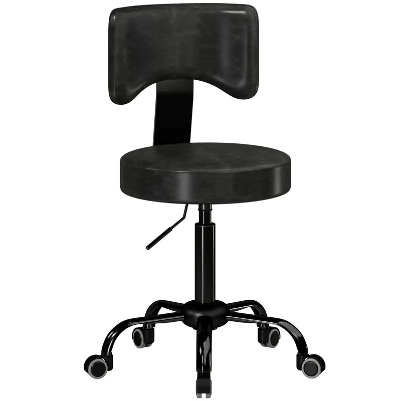 HOMCOM Scaun Salon cu Rotile, PU, Înălțime Reglabilă, Șezut Căptușit și Spătar, Rotativ, 34,5x34,5x87,5 cm, Negru