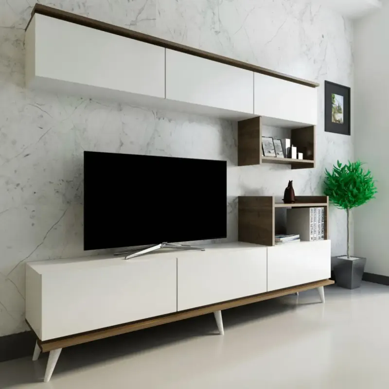 Ansamblu mobilier 2 piese living, Nocce , 180.4 x 33.1 x 72 cm, alb/nuc