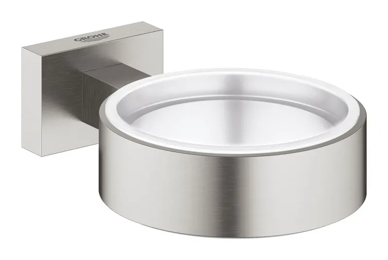 Suport pahar dozator Grohe 40508DC1, Essentials Cube, pe perete, metal, mat, otel satinat