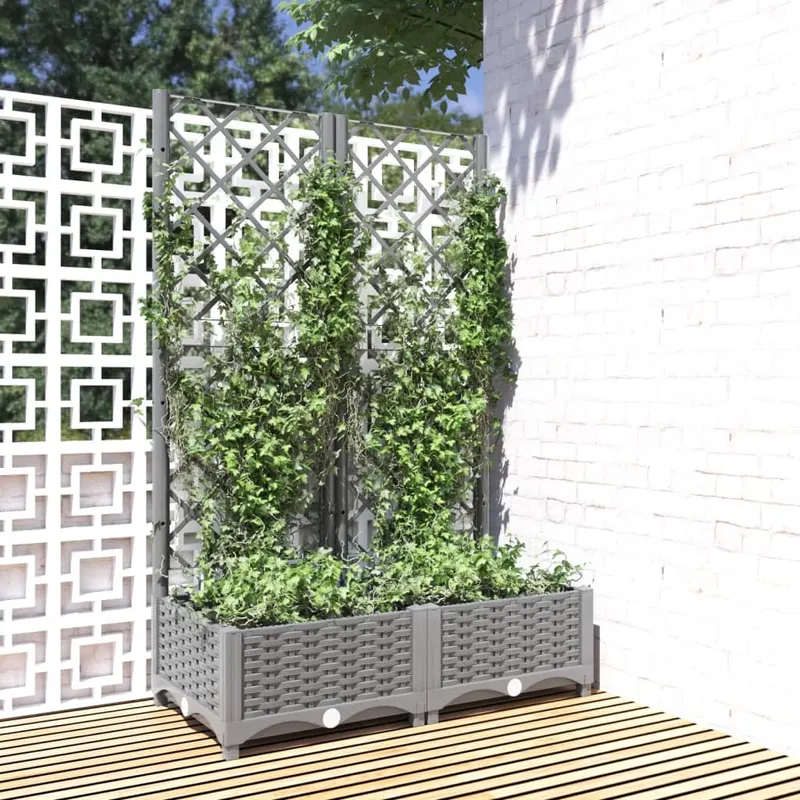 jardiniera de gradina cu spalier gri deschis 80x40x121,5 cm pp