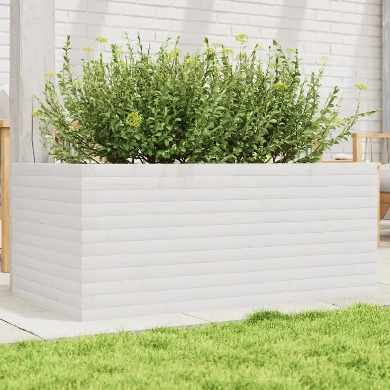 jardiniera de gradina, alb, 110x60x45,5 cm, lemn masiv de pin