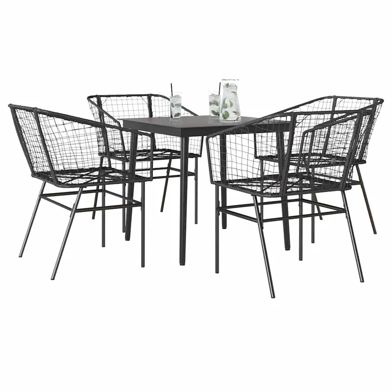 set de sufragerie de gradina 5 piese sticla neagra polirattan