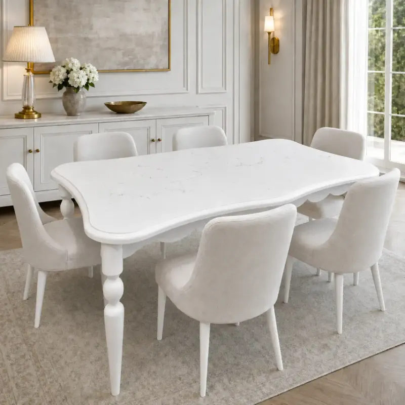 Masă dining Verona din MDF, alb, 160 × 90 × 76 cm, 6 persoane