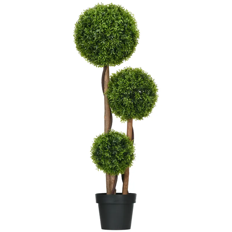 HOMCOM Plantă Artificială de Buxus cu 3 Ffere și Frunze de Bambus