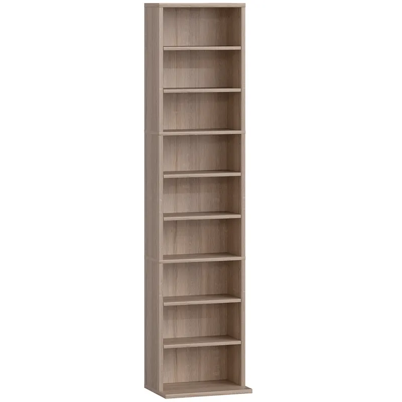 HOMCOM Raft pentru CD-uri cu 6 Rafturi Ajustabile, Capacitate 260 CD-uri/120 DVD-uri, 33x24x140 cm, Lemn Natural