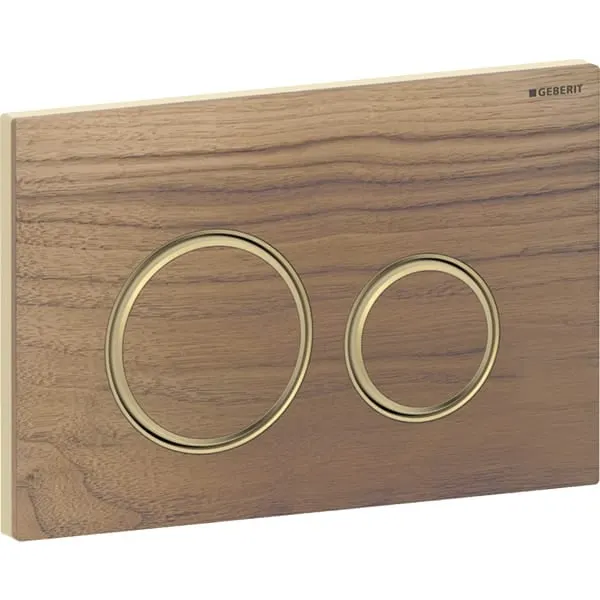 Clapeta actionare dubla rezervor wc, nuc american cu inel de design alama, Geberit Sigma50