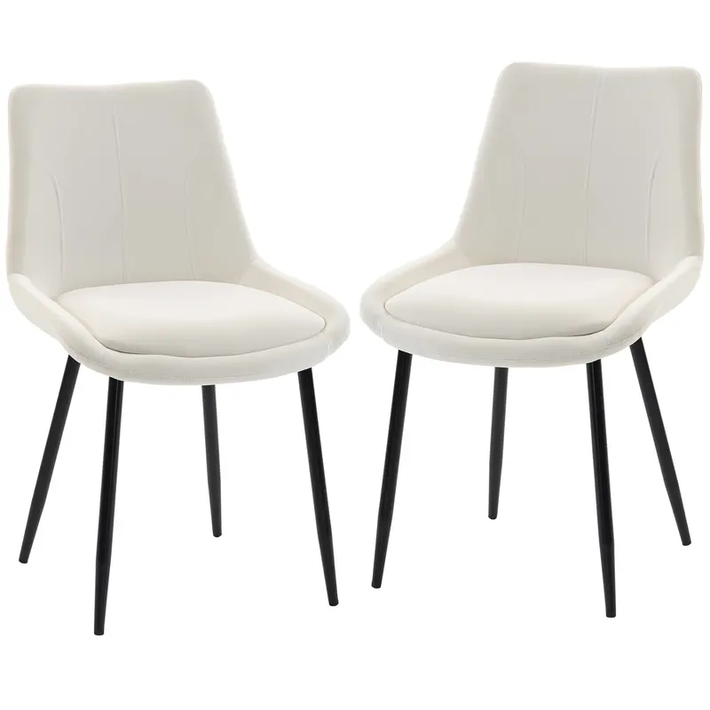 HOMCOM Set 2 Scaune de Dining din Catifea pentru Bucătărie, Alb Crem
