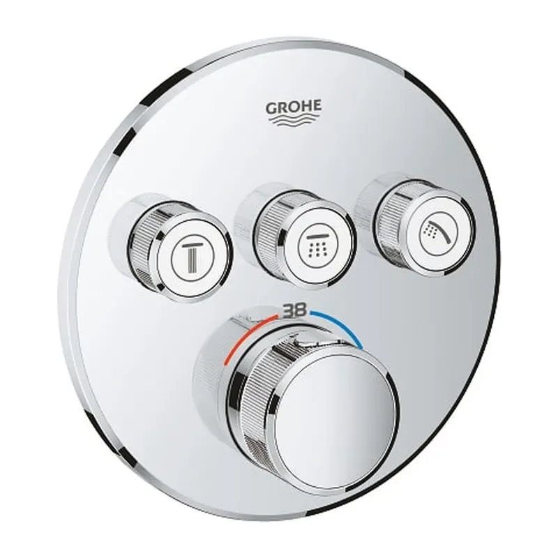 Baterie dus incastrata termostatata crom, rotunda, cu 3 iesiri, Grohe SmartControl