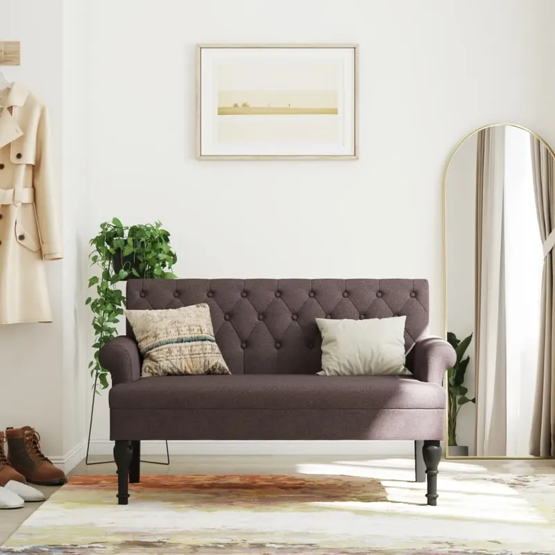 bancheta cu spatar, maro inchis, 120x62x75,5 cm, textil