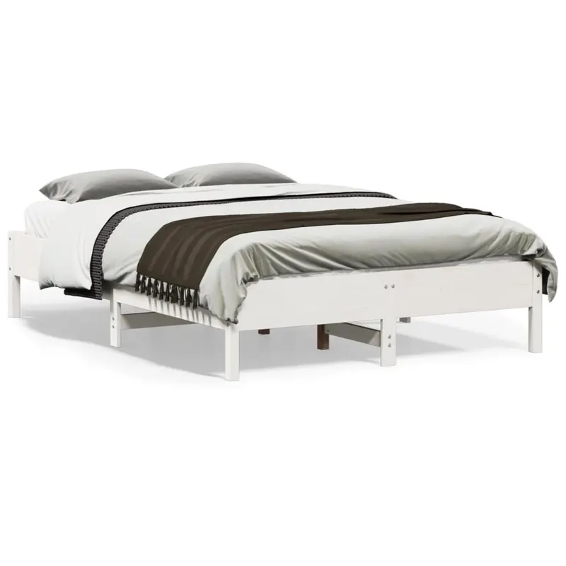 cadru de pat fara saltea, alb, 135x190 cm, lemn masiv de pin