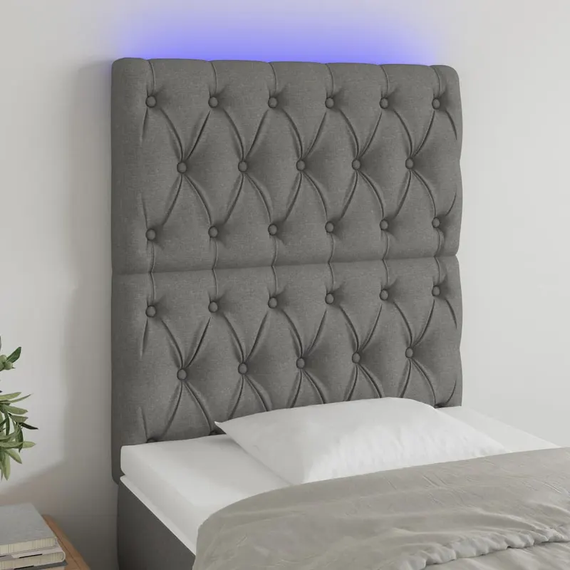 tablie de pat cu led, gri inchis, 80x7x118/128 cm, textil