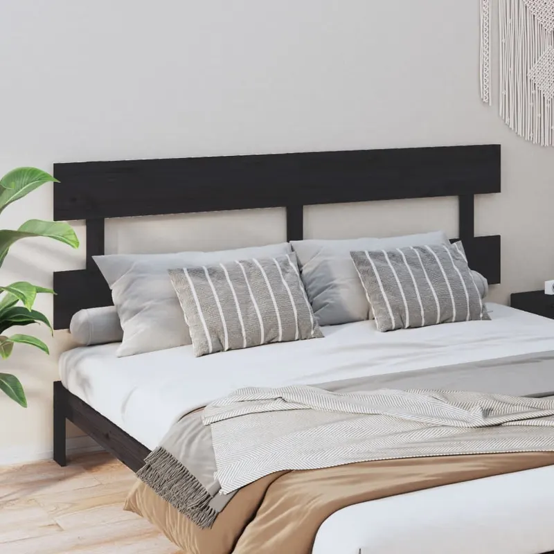 tablie de pat, negru, 184x3x81 cm, lemn masiv de pin