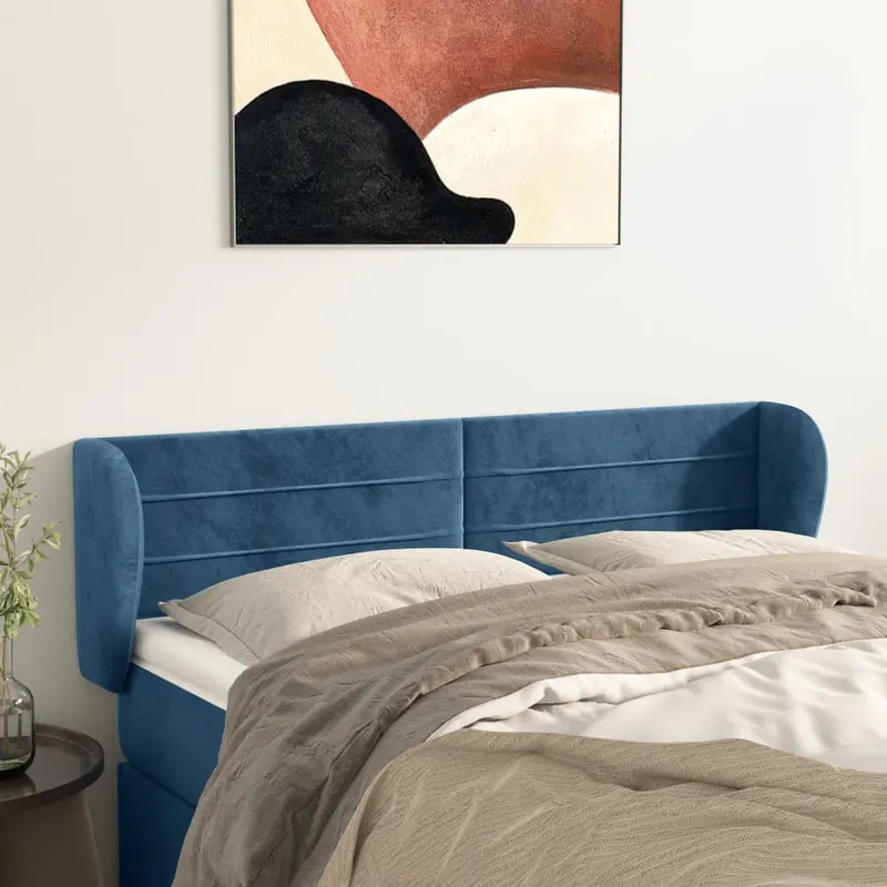 tablie pat cu aripioare albastru inchis 147x23x78/88 cm catifea