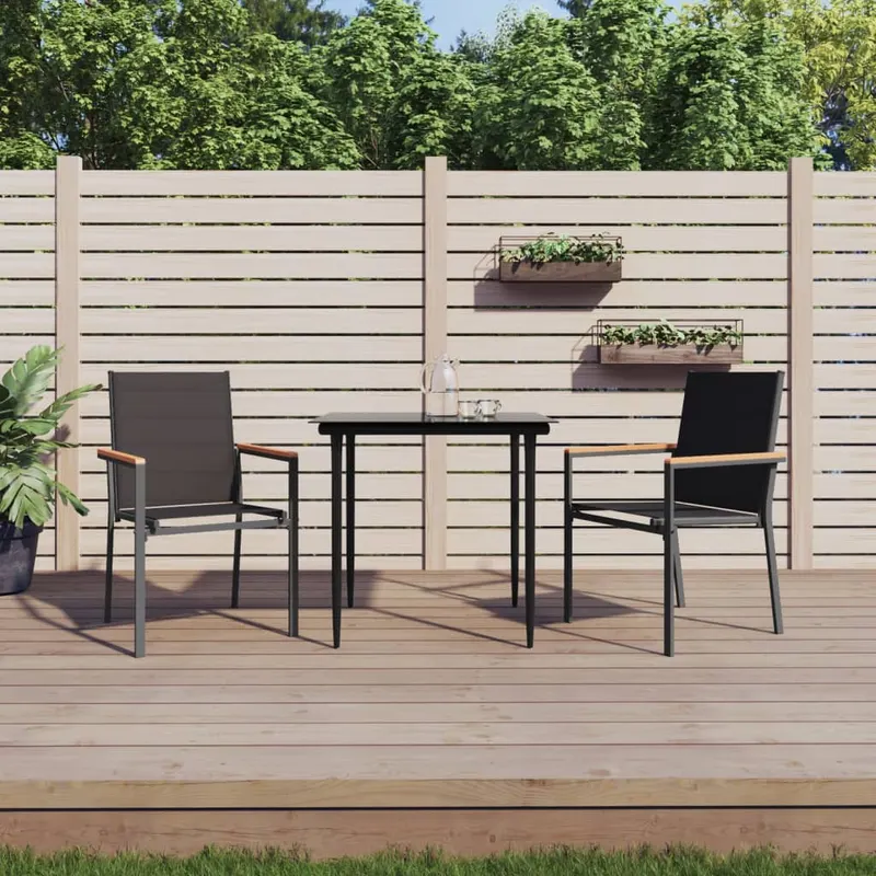 scaune de gradina, 2 buc., negru, 55x61,5x90 cm, textilena&otel