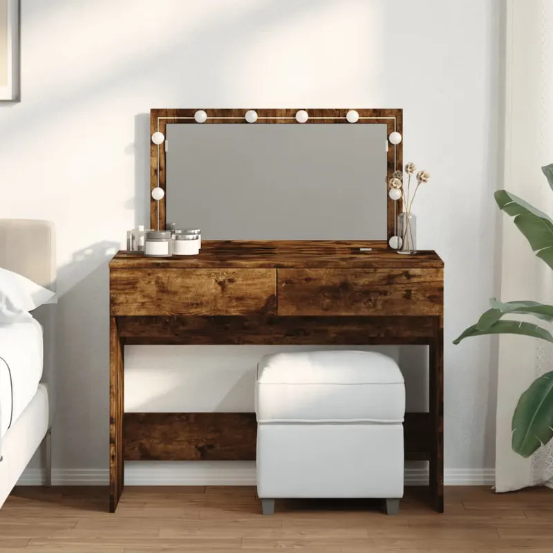 Masa de toaleta cu led, stejar afumat, 100x40x120 cm