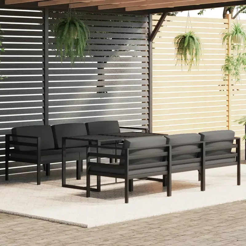 set mobilier de gradina cu perne, 7 piese, antracit, aluminiu
