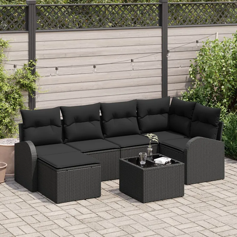 Set de canapea gradina cu pernite bej ratan poli, canapea gradina cu 2 locuri cu depozitare & pernite ratan poli negru